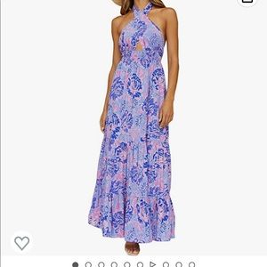 Floral Halter Maxi Dress - Blue and Pink